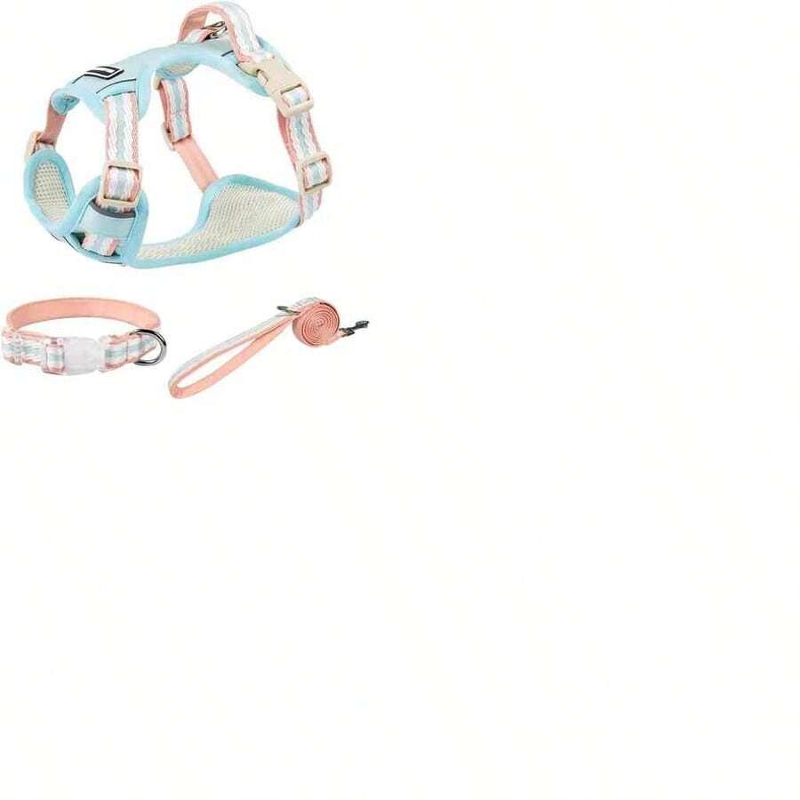 Pechera con Collar Y Correa para Perro Gato Mediano Grande (Azul Claro, L) - azul claro+l - Ver 1