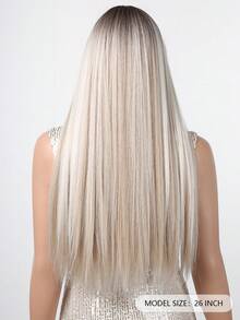 26英寸渐变直发假发，带刘海，适合女性，合成纤维假发，适合日常佩戴、派对、音乐节等场合。 - 漸層 - 查看 3