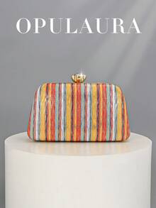 Túi xách nữ OpulAura 1 chiếc họa tiết sọc mới, túi dự tiệc dây xích sọc nhiều màu sắc kiểu vintage mới năm 2026, phù hợp cho các cô gái dự tiệc, cô dâu, cặp đôi mới cưới và những người phụ nữ chuyên nghiệp tham dự các buổi tiệc, dạ hội, đám cưới. Đóng gói trong hộp nhỏ (họa tiết ngẫu nhiên), phù hợp cho công việc, đi công tác, đi chơi, đi làm. Túi họa tiết sọc bất đối xứng. - Nhiều màu - Xem 4