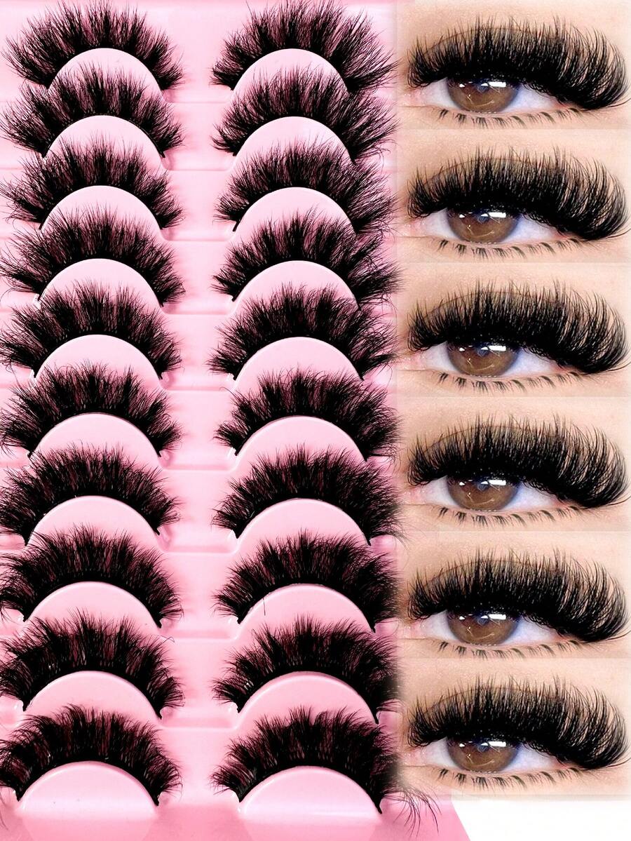 LYBCG New 10Pairs D Curl Volume Russian Volume Natural Fluffy Faux Eyelashes,Classic Cat Eye Mink False Eyelashes, Cross Wispy Dramatic Volume 5D Faux Eyelashes, Soft & Natural-Looking Eyelash Extension Makeup For A Natural Look Strip Lashes,Lashes,Eyelashes,Fake Lashes-D11 - màu đen - Xem 1
