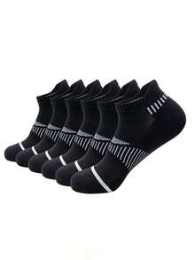 6/12 双装男士短袜，黑白配色，白色袜子饰有灰黑条纹和荧光绿滚边，黑色袜子饰有灰白条纹细节，舒适吸湿排汗运动袜，适合日常锻炼、健身和休闲穿着。 - 彩色 - 查看 7