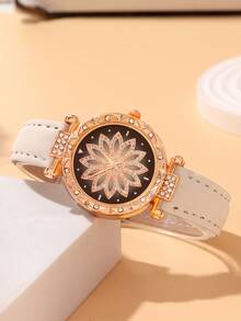 7件套黑色星空石英数字手表套装，搭配6件套幸运花项链、手链、戒指和耳环首饰，适合节日、派对、婚礼和日常佩戴，可作为母亲节或复活节礼物。 - 白色 - 查看 3