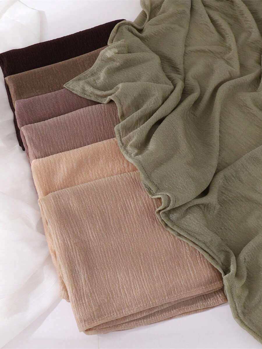 1pc Women's Solid Color Lightweight Elastic Pleated Headscarf, Fashionable Scarf, Soft & Casual Hijab, Beach Towel