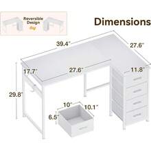 L Shaped Desk With 4 Drawers, 47" White Computer Desk With Storage, Reversible Kids Study Table With Hook, Corner Work Table For Home Office - trắng - Xem 3