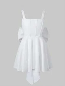 Đầm ngắn màu trơn, kiểu dáng thanh lịch, hở lưng, thắt nơ, thích hợp cho ngày Valentine, đám cưới, đầm trắng, đầm hè, đầm dự tiệc, trang phục nghỉ hè, trang phục đi nghỉ mát cho nữ. - trắng - Xem 7