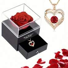 玫瑰花礼盒，玫瑰项链首饰盒，玫瑰心形吊坠项链，2026年礼物，送给女朋友，时尚新娘首饰，送给妻子，女朋友，浪漫心形项链礼盒套装，情人节礼物，节日礼物，生日礼物，玫瑰，礼盒，心形项链，首饰配件 - 彩色 - 查看 10