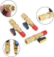 Válvula de bola de paso recto SAE, rosca externa de 1/4" a rosca interna de 1/4", válvula para líquido refrigerante para aire acondicionado y refrigerador con carga de refrigerante R22 AC, con adaptador  para válvula - Amarillo - Ver 3