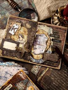 CANDY POETRY 30pcs/Pack Vintage Rust Texture Scrapbooking Paper, Non-Adhesive DIY Decorative Material Paper, Holiday Gift, Handmade Collage Supplies, Personalized Scrapbook Planning Creative School Stationery - Black - View 9