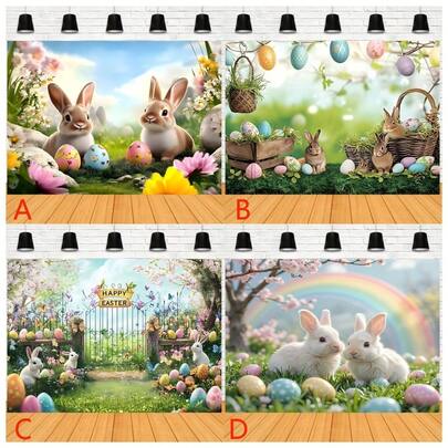 2D Flat Banner 1 Piece Of Easter Bunny And Easter Egg Background Wall Fabric, Suitable For Photography Party Supplies, Photo Booth Posters, Birthday Celebrations. Easy To Use Outdoor And Indoor Activities