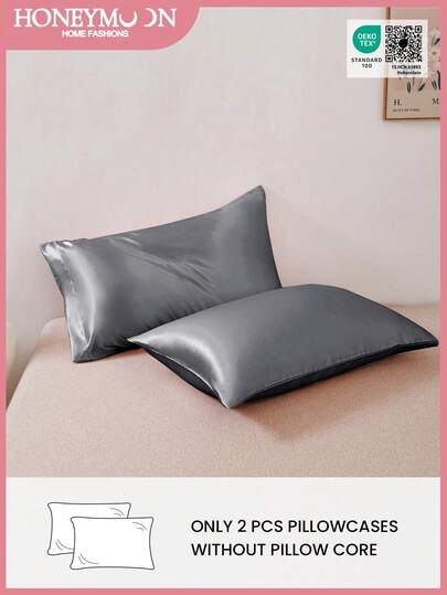 1pair Premium Silky Satin Envelope Pillowcases Set, 2 PCS/Pair Pillowcases, Soft Breatheable Wrink-Free Better For Hair Skin Sleep, Pillow Covers Without Filling, Machine Washable, Oeko-Tex Certified, Dark Grey