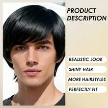 Tóc giả ngắn cho nam, tóc giả tổng hợp trông tự nhiên, mềm mại và chân thực, màu đen, phù hợp cho hóa trang, cosplay, tiệc tùng và biểu diễn. - Nhiều màu - Xem 6