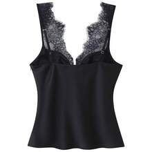 Women's Elegant Spaghetti Strap Sexy Contrast Lace Sleeveless Tank Top, Fashionable Fitted Retro Tank Top, 2026 New Women's Street Wear Casual - Black - View 3