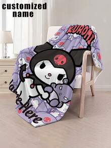 Sanrio 1pc Kuromi Themed Flannel Blanket, Customizable Name, Purple Tone, Featuring Detailed Kuromi Illustrations, Style - Suitable For All Seasons, Soft, Lightweight, Warm, Ideal For Sofa, Bed, Outdoor - Perfect Birthday And Holiday Gift For Family And Friends - Multicolor - View 3