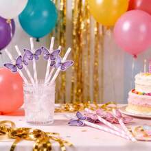 10/20/30pcs/Set Colorful Butterfly Straws, Girly Heat-Resistant Straws, Specialty Juice Straws - Multicolor - View 3