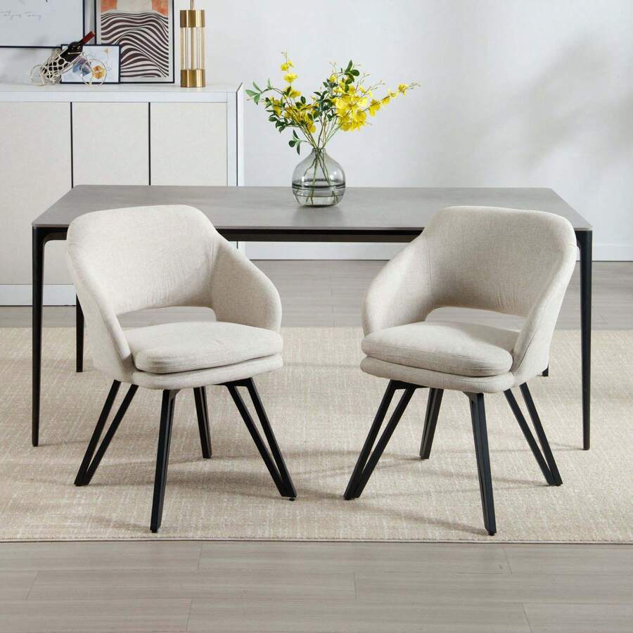 WAHSON OFFICE CHAIRS 2PCS Sillas Comedor Lino Sillas Acento Respaldo Cocina,Gris