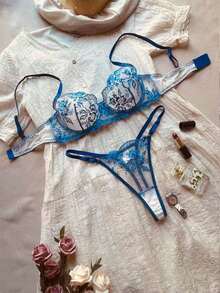 Women's Sexy Lingerie: Bras, Lace, Plunge Bras, Panties, Thongs, Semi-Sheer - Blue - View 6