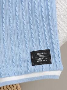 3pcs/Set Infant/Toddler Boys' Summer Ribbed Trim Knit Solid Color Tank Top, Shorts And Crossbody Bag, Casual Stylish Outfit - Blue - View 8