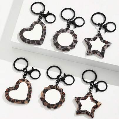 1pc Fashion Leopard Print Star Shaped Compact Mirror Keychain, Heart-Shaped Portable Makeup Mirror Bag Charm, Gift For Valentine's Day, Mother's Day, Father's Day, Car Decor, Bag Hanging Accessory With ID Holder