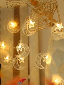 1 Cuerda de 1,5/3 metros Luces de cadena decorativas de plástico con estrellas y lunas, alimentadas por batería, luces estrelladas para decoración de dormitorio, adecuadas para decoración del hogar, decoración de pared, decoración de bodas, fiestas y Ramadán - estrellas y luna - Ver 3