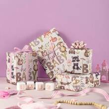 5张牛皮纸婴儿派对包装纸，42*28.5厘米，小森林动物图案，适用于婴儿派对、儿童生日派对等场合。 - 彩色 - 查看 4