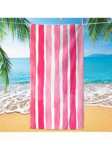 1pc Ultra-Fine Microfiber Beach Towel - Quick Drying, Lightweight And Compact, With Vibrant Pink And White Striped Design, Suitable For Swimming Pool, Spa, Camping And Summer Vacation, Beach - Multicolor - View 7