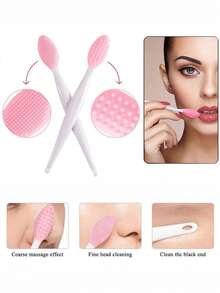 30pcs Pink & Black Dual-Sided Blackhead Remover Brushes, Multi-Functional Exfoliating Beauty Tools With Storage Bag, Organizer Box - Multicolor - View 12