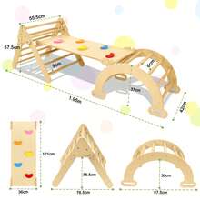 3-In-1 Indoor Climbing Structure With Bars, Wooden Climbing Frame Set For Toddlers, Children's Pikler Triangle, Slide And Climbing Structures For Babies, Indoor Play Equipment - 橘色 - 查看 2