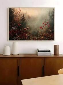 1幅冬季森林小径墙画，复古雪景森林风光，阴郁森林花卉可打印墙画，暗黑哥特风格风景画，送给朋友的理想礼物，卧室艺术画，客厅装饰，办公室装饰，浴室装饰，墙画，墙面装饰，家居装饰，房间装饰，帆布墙画，海报，带框墙画，可选画框 - 彩色 - 查看 5