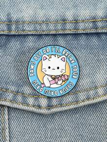1pc Cute Fierce Kitten Brooch, Zinc Alloy Enamel-Like Material, Fierce Kitten Spiked Club Decor, Kitten Text Badge, Unisex Design, Daily Accessory Gift - Multicolor - View 6