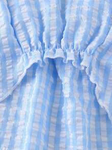 Blue & White Plaid Pet Suspender Dress With 3D Daisy Decor And Ruffle Trim, Suitable For Everyday Wear - Blue - View 8
