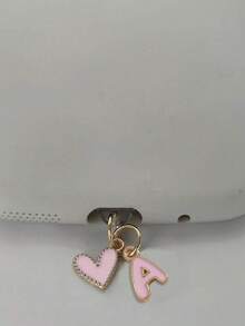 1pc Pink Heart-Shaped Metal Dust Plug, 26 Letter Heart Charging Port Protector Cover, DIY Phone Decor Compatible With Apple/Type-C, Mobile Device Dust-Proof Accessory, Girly Letter Heart Dust Plug, Gift For Friends, Valentine's Day Gift, Festival Small Gift Gifts For Mother, Family, Friends, Kids, Birthday, Holiday Phone Accessories Phone Charm - Pink IPhone - View 5