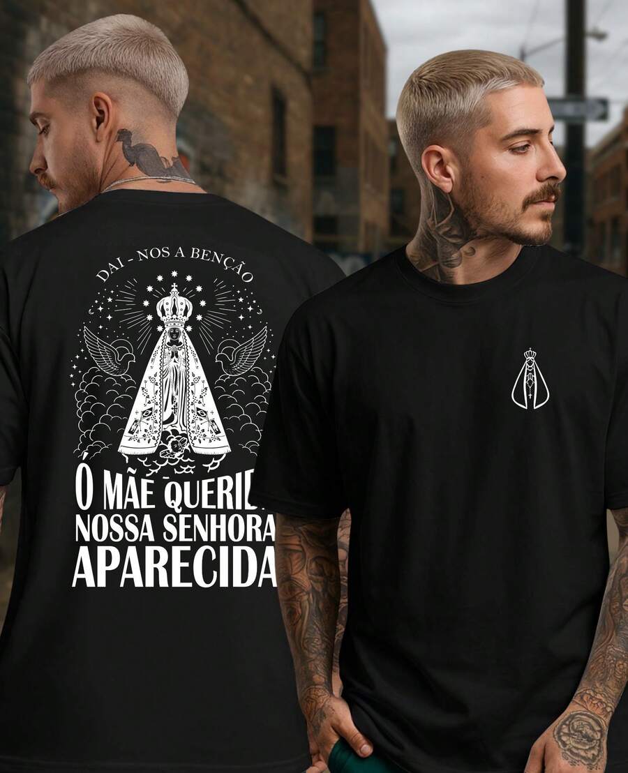 Religious T-Shirt Our Lady Of Aparecida Virgin Mary Mother Patron Saint Catholic Immaculate - 黑色 - 查看 1