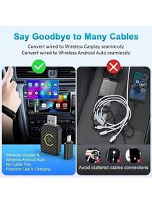 2-In-1 Wireless CarPlay Adapter - 1 USB-C Adapter For IPhone And Android Phones - Plug And Play Portable, Supports Music Streaming, Calls And Navigation, Universal Compatibility, Built-In Wireless Technology, No Battery Included - Silver - View 4