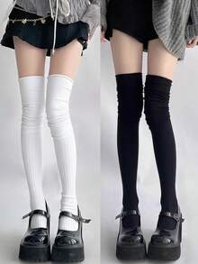 1/2/3 Pairs Breathable Moisture-Wicking Comfortable Sweet Embroidered Calf Socks, Collegiate Style Knee-High Socks - Multicolor - View 17