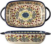 Bicuzat Vintage Style Tulip Flower Pattern Ceramic Bakeware Casserole Dish Baking Pan Lasagna Pans Baking Dish With Handles For Oven\/Cooking\/Kitchen-1 PCS-60 OZ - ColorH - 查看 1