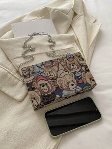 1pc New Embroidered Floral Clutch Bag, Crossbody Bag With Bear Pattern, Casual Hard Case Box-Shaped Wallet, Cute Small Square Bag, Women's Valentine's Day Gift - Multicolor - View 10