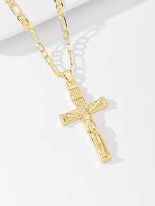 1pc Classic European Style Copper Jesus Cross Pendant Necklace, Limited Edition "Light Of Protection", Suitable As Gift For Christmas, Thanksgiving, Halloween, Mother's Day, Valentine's Day, Friends, Believers, First Holy Communion, Daily Wear And Prayer