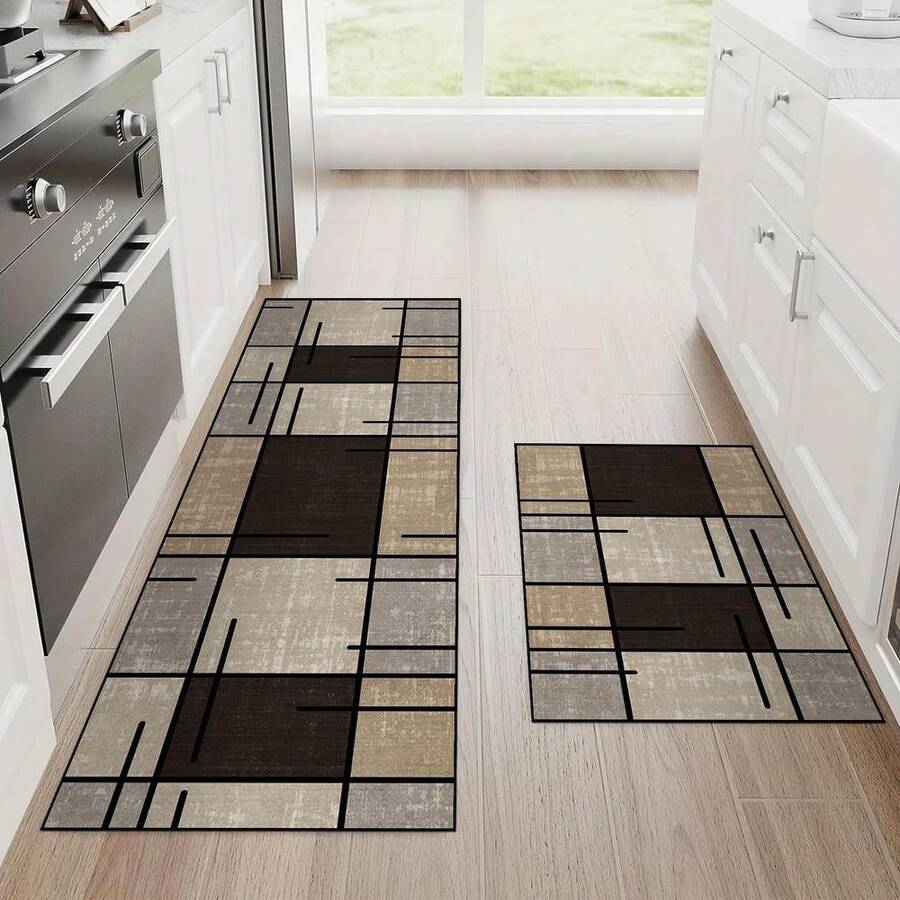 [Golden Mat] 1pc Golden Diamond Fleece Non-Slip Water Absorbent Mat | Made Of 100% Polyester, Machine Washable | For Living Room, Bedroom, Kitchen, Bathroom, Patio, Home Decor, Outdoor Deco - White - View 1