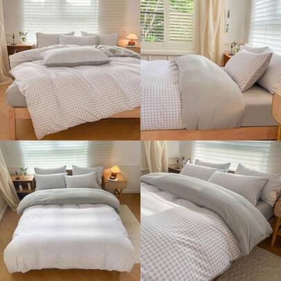 King Duvet Cover Set Plaid Duvet Cover King Bed And 2 Pillowcases Bedding Set Easy Care 220 X 230 Cm Light Grey Gingham