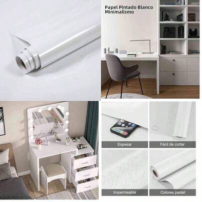 Papel Tapiz Autoadhesivo 40x1000CM, Vinilo de PVC Blanco Brillante Impermeable,a Prueba de Aceite, Papel Tapiz Para Muebles De Cocina, Pelar y Pegar Para Muebles de Gabinete de Encimera de Cocina