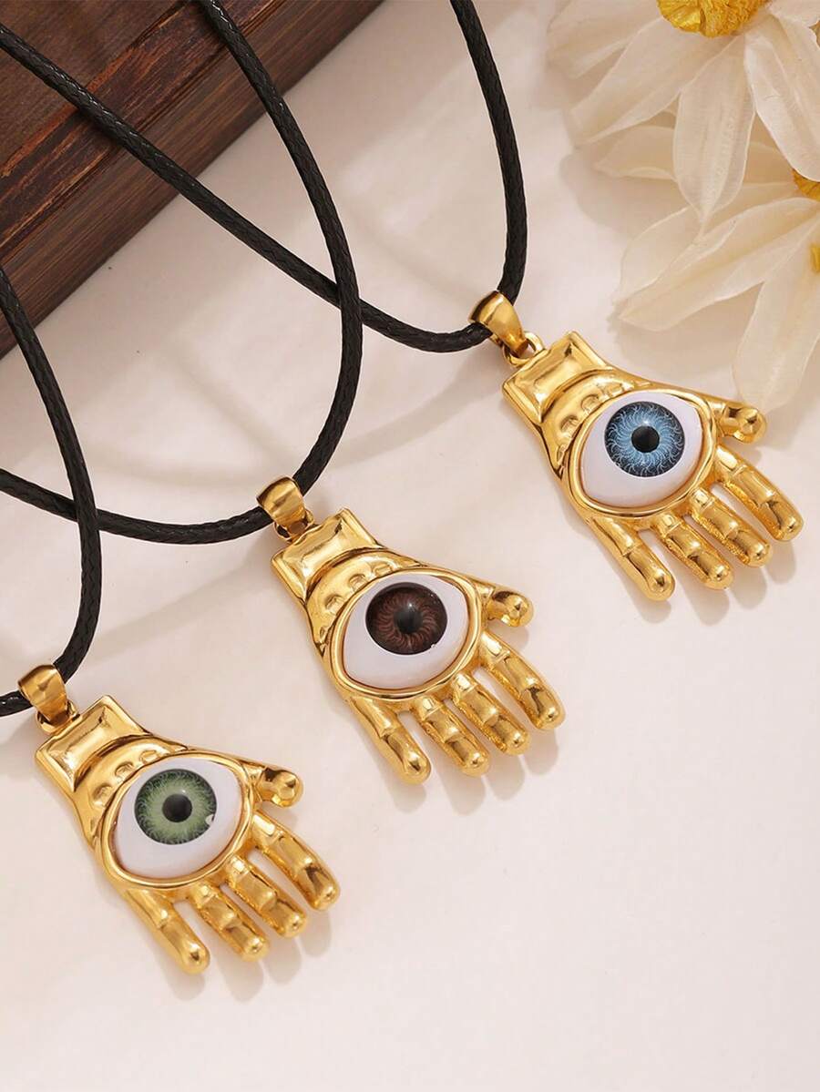 1 pieza Collar con colgante de ojo de diablo de estilo punk de acero inoxidable, accesorio para hacer joyas DIY - Ojo de demonio - Ver 1