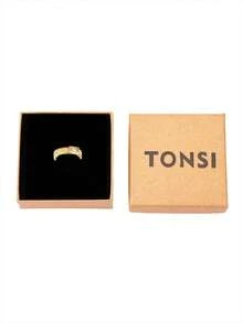 TONSI 1枚18K镀金不锈钢镶钻戒指，情侣戒指，结婚戒指，情人节礼物，情侣首饰礼盒，适合日常佩戴、通勤、婚礼，送给朋友和爱人的礼物