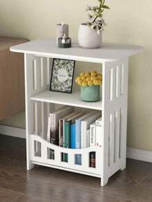 41*23*4cm Modern Nordic Style White Wooden Storage Table, Multi-Functional Layered Rack, Easy Assembly, Suitable For Bedroom And Living Room Decor, Minimalist Design Bookshelf | Multi-Functional Shelf - Practical Modern Minimalist Storage, Suitable For Home, Bedroom, Living Room, Coffee Table, Nightstand, Small Side Table - White - View 10