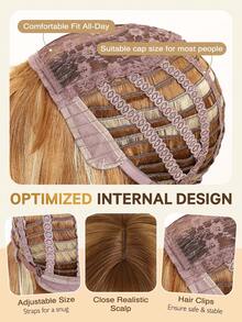 24英寸长层次直发假发，带刘海，渐变金色，耐热合成材料，自然层次感，适合日常佩戴、派对、角色扮演等场合。 - 挑染金色 - 查看 10