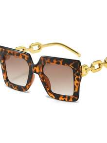 1 par de gafas de moda con marco de plástico cuadrado, estilo bohemio y hip-hop, adecuadas para deportes, viajes, festivales, playa, conducción, actividades al aire libre, vacaciones, calle, deportes, pesca, accesorios de moda callejera, actividades al aire fiestas - té blanco con estampado de leopardo - Ver 2