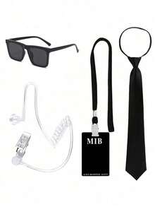 4/5/8/10pcs Fashion Creative MIB Agent Costume Accessories, Secret Agent Outfit Set Suitable For Men & Women Roleplay, Applicable For Valentine's Day Party, Christmas Ball, Cosplay, Men In Black Agent Accessories - Black - View 6