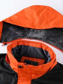 LEDUNTINO Men's Autumn/Winter Fashionable Thick Fleece Down Jacket, Detachable Hood, Color Block, Multi-Pocket, Zipper Closure, Suitable For Outdoor Activities, Ideal Gift For Boyfriend, Menswear - Orange - View 3