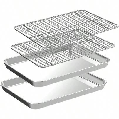 Sheet Pans With Rack Set 2 Pans 2 Racks, Stainless Half Size Large Baking Sheets With Rack 18 Inch Baking Tray Set Rust Amp Warp Resistant Amp Heavy Duty Large Cookie Sheet