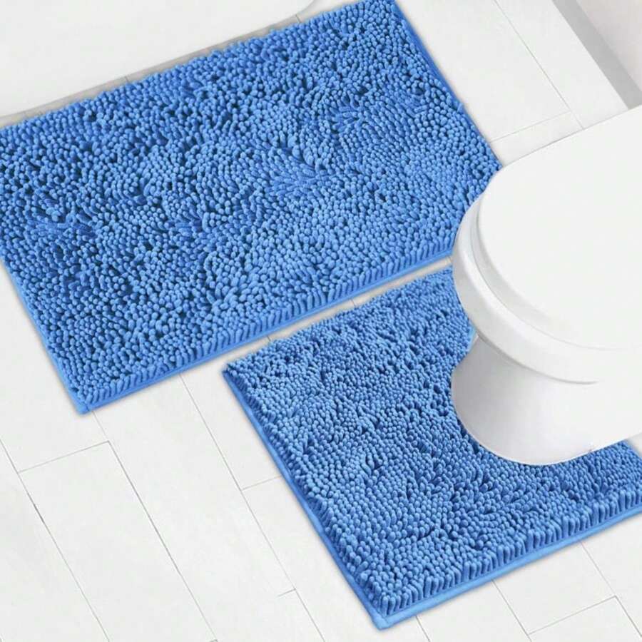 AINAHYVA Bathroom Rugs Chenille Bath Mat 2 Piece Set, Super Absorbent, Strong PVC Non Slip Backing, Bath Mats For Bathroom, Plush Shaggy, Thick, Machine Washable, Bathtub, Toilet(Red) - ColorP - 查看 1