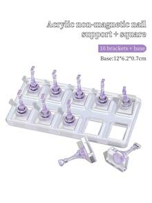 1 Set Non-Magnetic Nail Display Acrylic Nail Display Stand Tips Holder Transparent Pink/Purple Nail Practice Stand Fingernail DIY Manicure Stand Tools